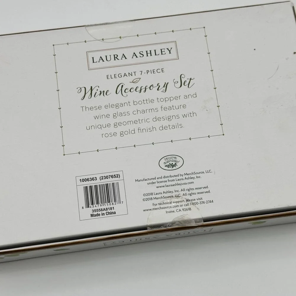 LAURA ASHLEY‎ Wine Set Rose Gold & Pink Stopper Charms